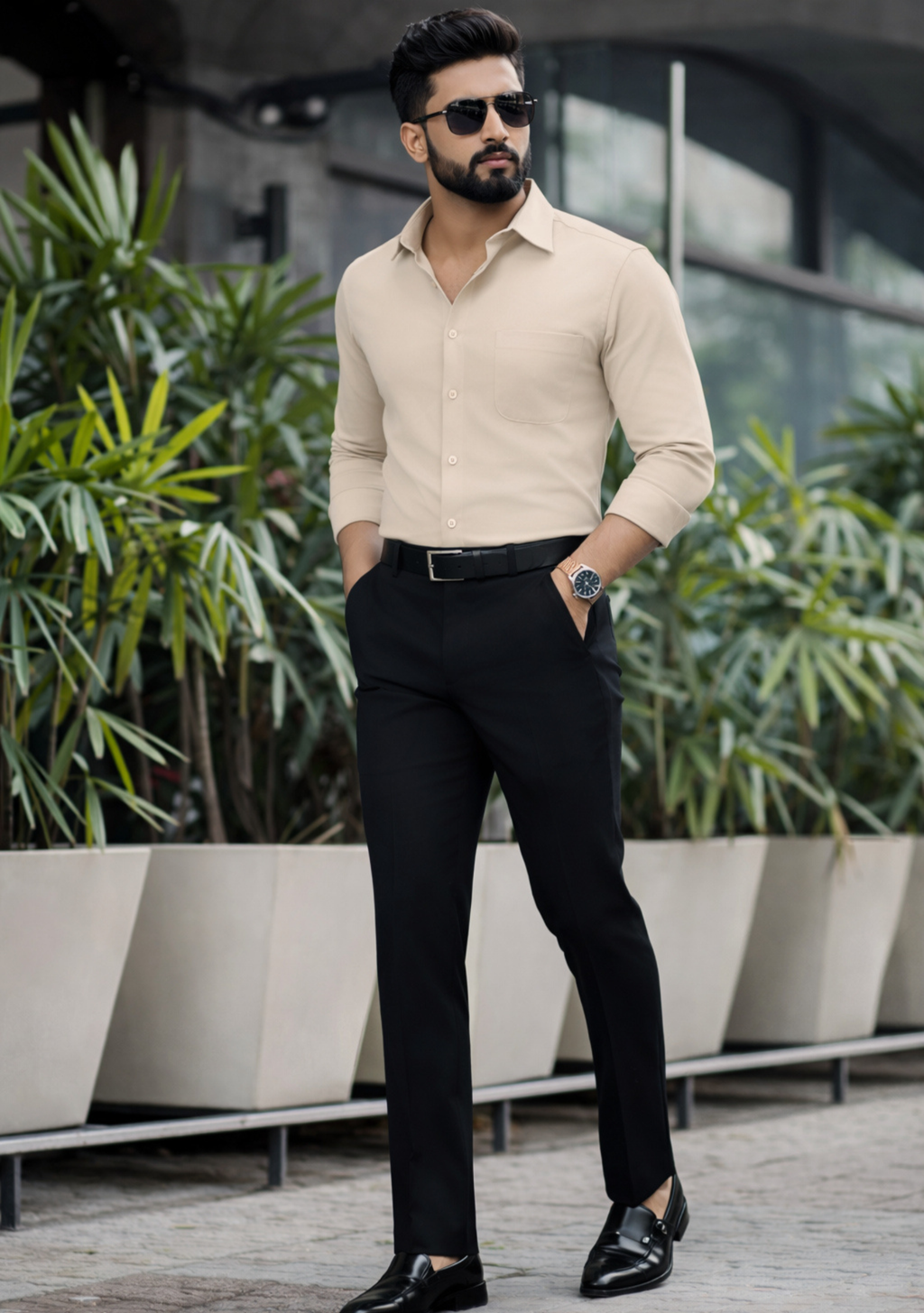 Premium Combo - Beige Shirt + Black Pant - Set Of 2