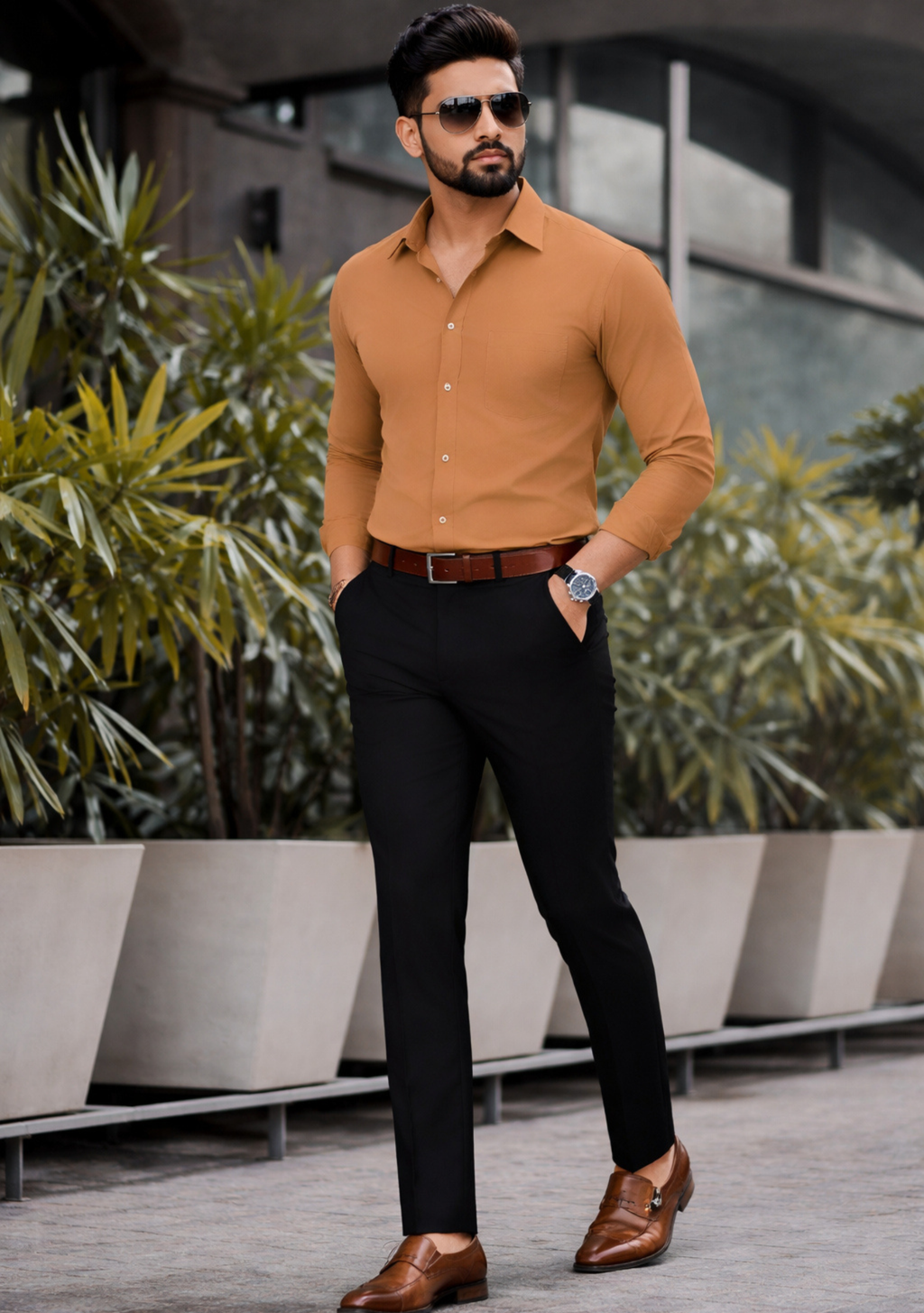 Premium Combo - Brown Shirt + Black Pant - Set Of 2