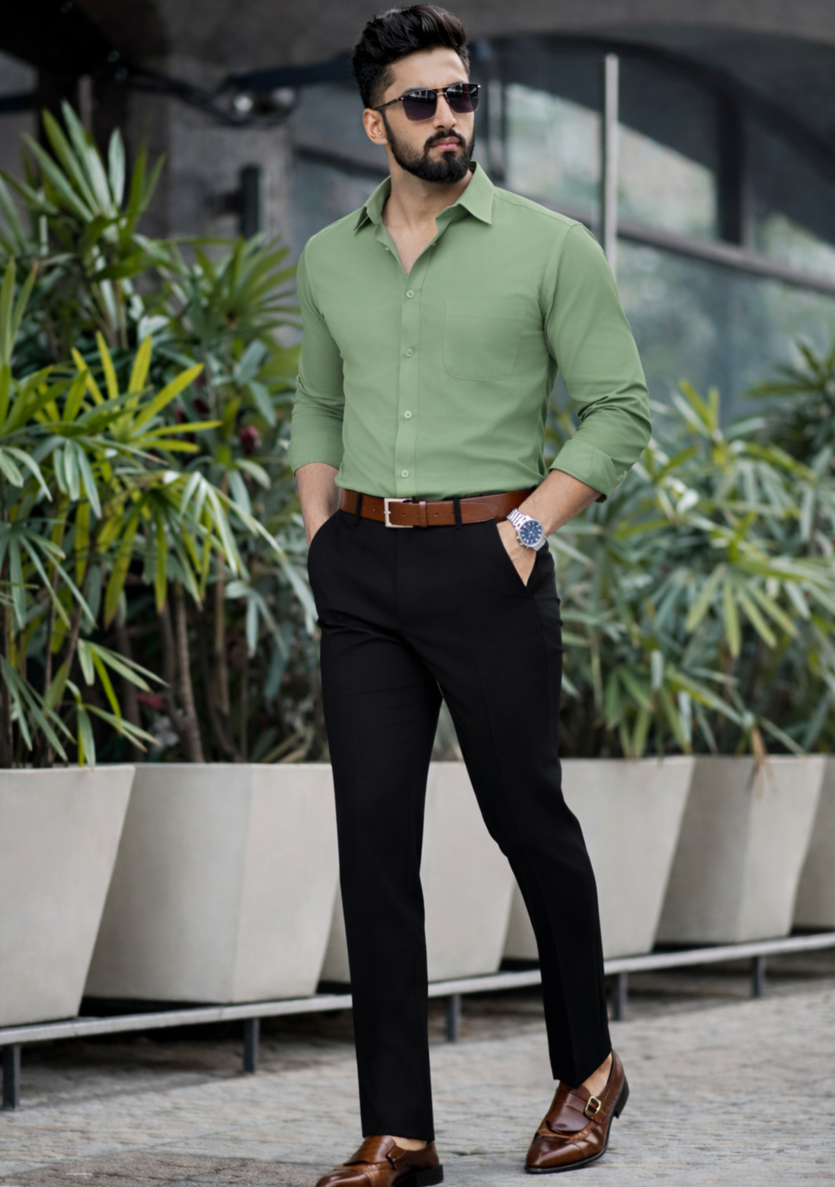 Premium Combo - Green Shirt + Jet Black Pant - Set Of 2