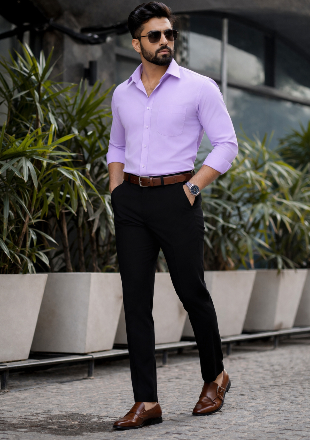 Premium Combo - Purple Shirt + Jet Black Pant - Set Of 2
