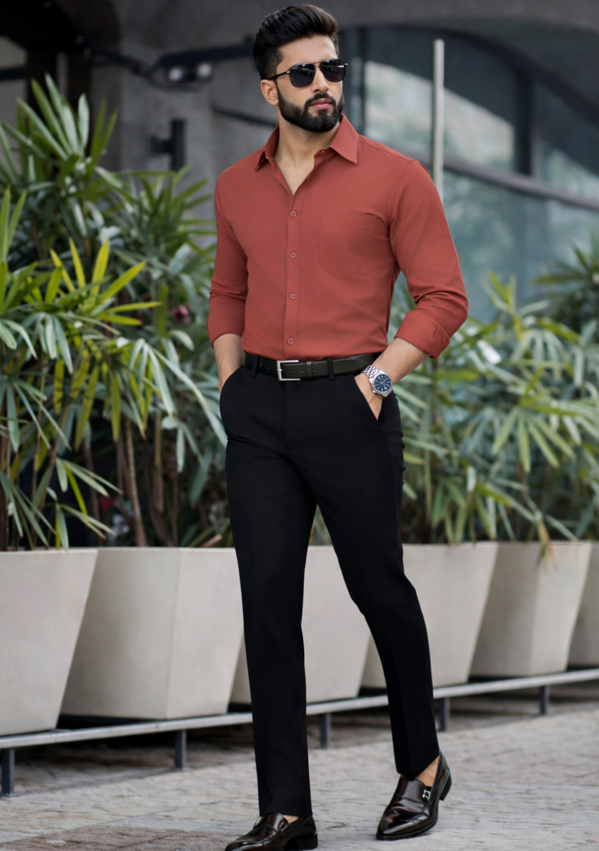 Premium Combo - Rust Shirt + Black Pant - Set Of 2