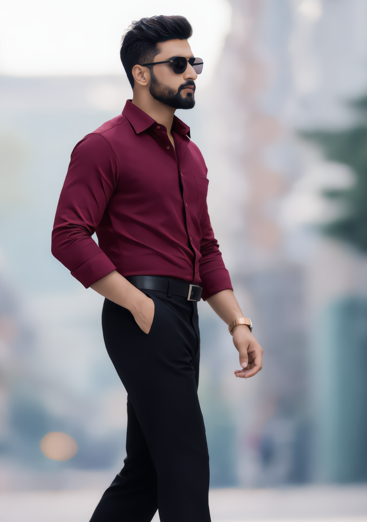 Premium Combo - Maroon Shirt + Black Pant - Set Of 2