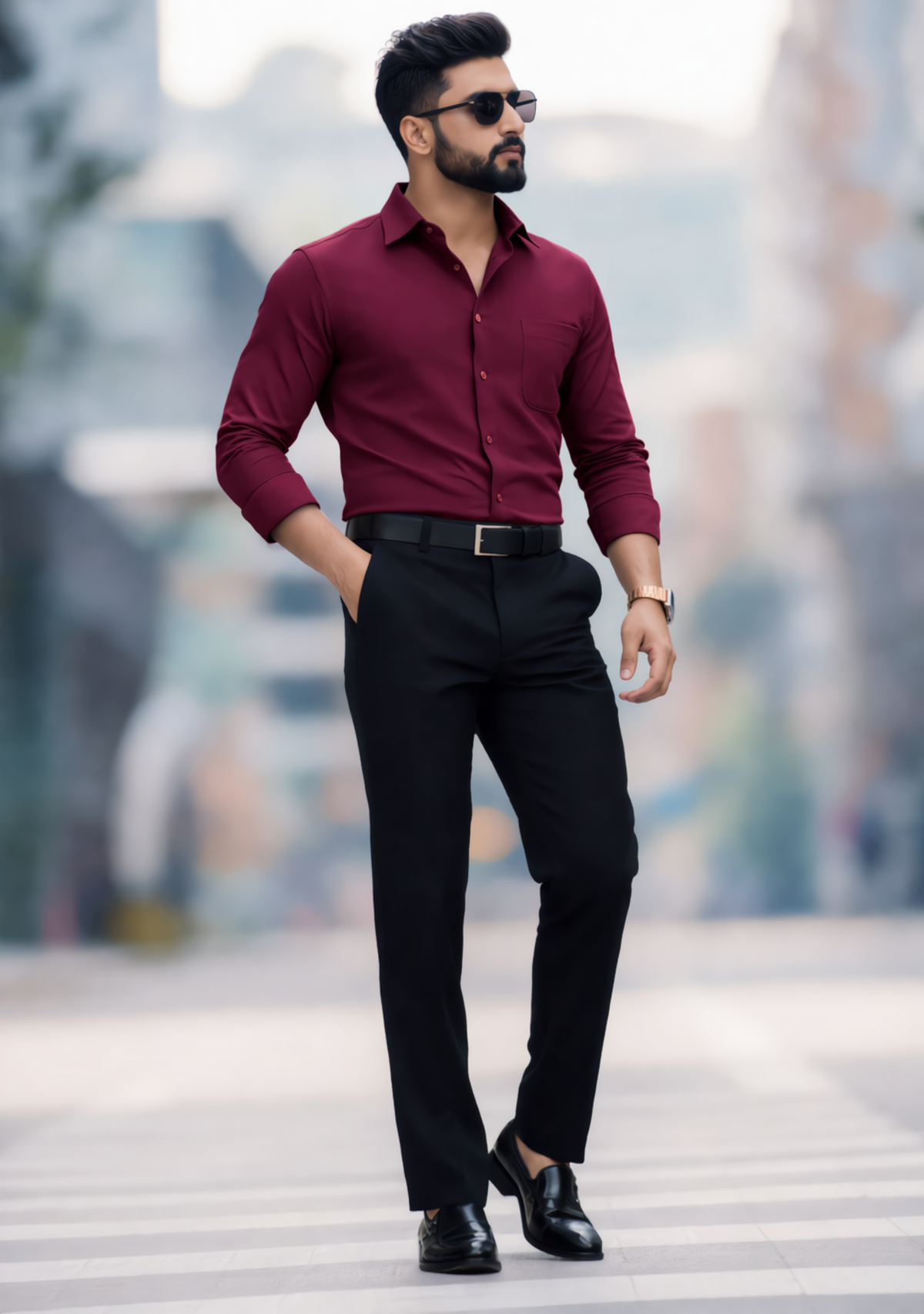 Premium Combo - Maroon Shirt + Black Pant - Set Of 2