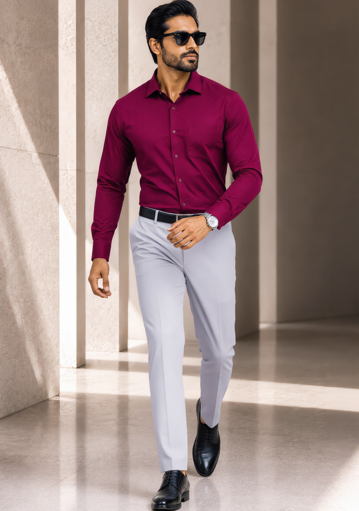 Premium Combo - Maroon Shirt + Light Grey Pant - Set Of 2