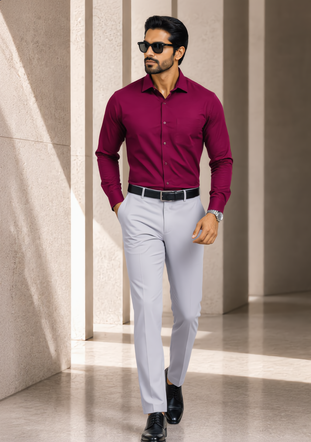 Premium Combo - Maroon Shirt + Light Grey Pant - Set Of 2