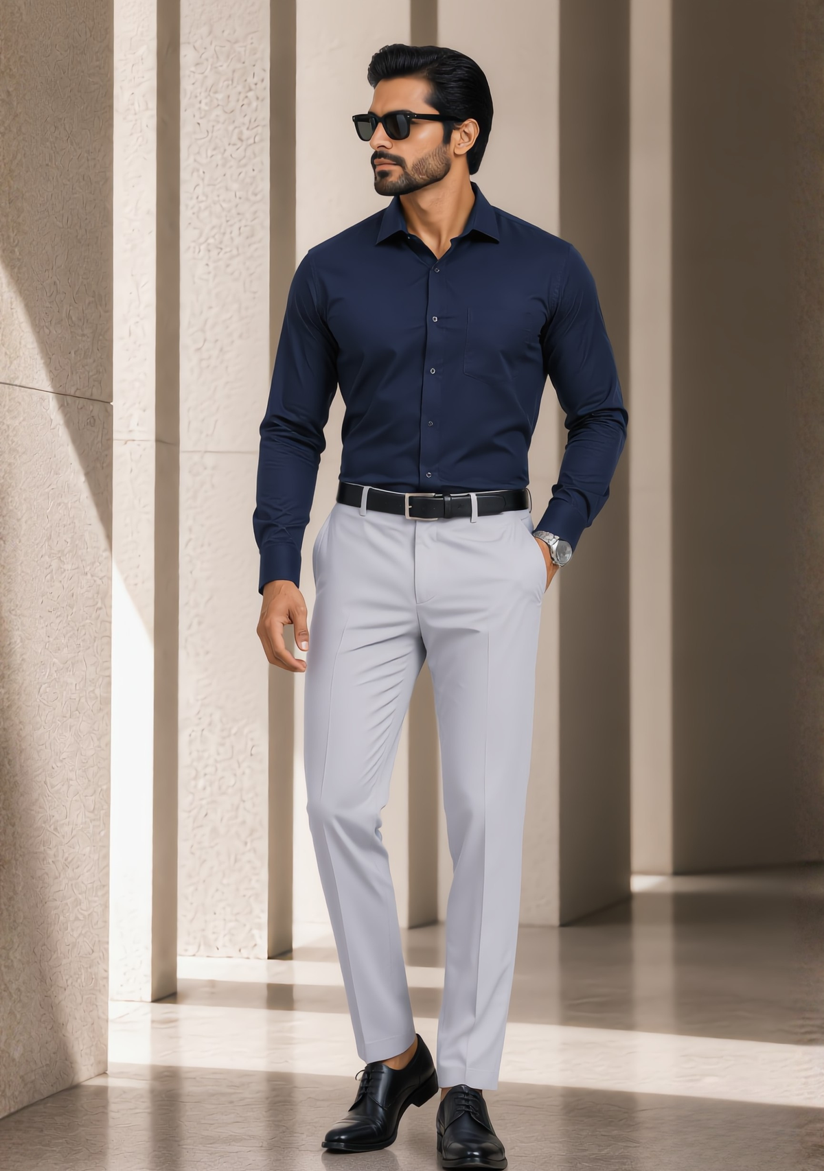 Premium Combo - Navy Blue Shirt + Light Grey Pant - Set Of 2