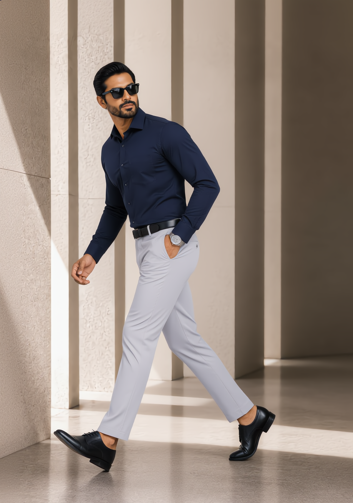 Premium Combo - Navy Blue Shirt + Light Grey Pant - Set Of 2