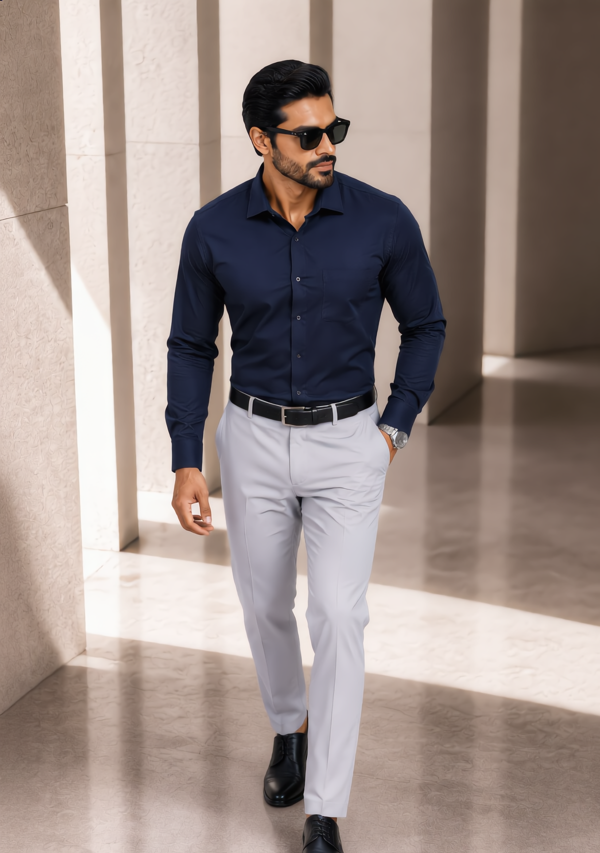 Premium Combo - Navy Blue Shirt + Light Grey Pant - Set Of 2