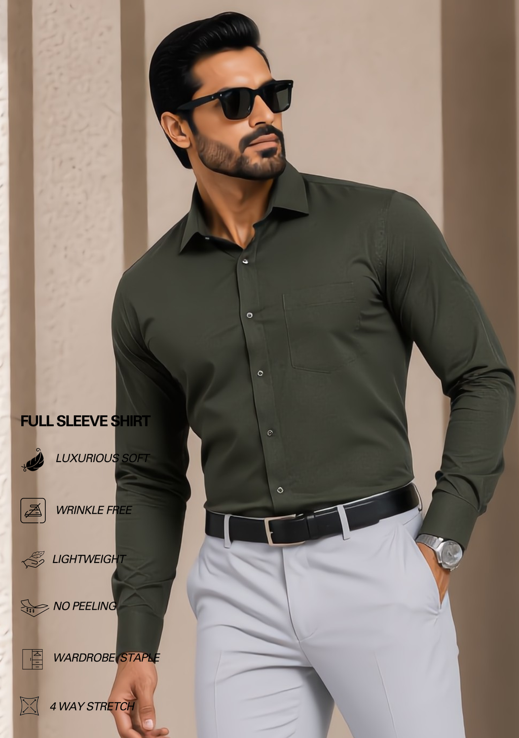 Premium Combo - Olive Green Shirt + Light Grey Pant - Set Of 2