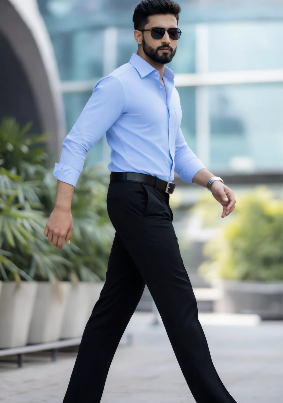 Premium Combo - Sky Blue Shirt + Black Pant - Set Of 2
