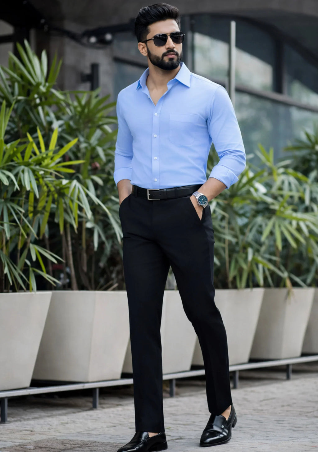 Premium Combo - Sky Blue Shirt + Black Pant - Set Of 2