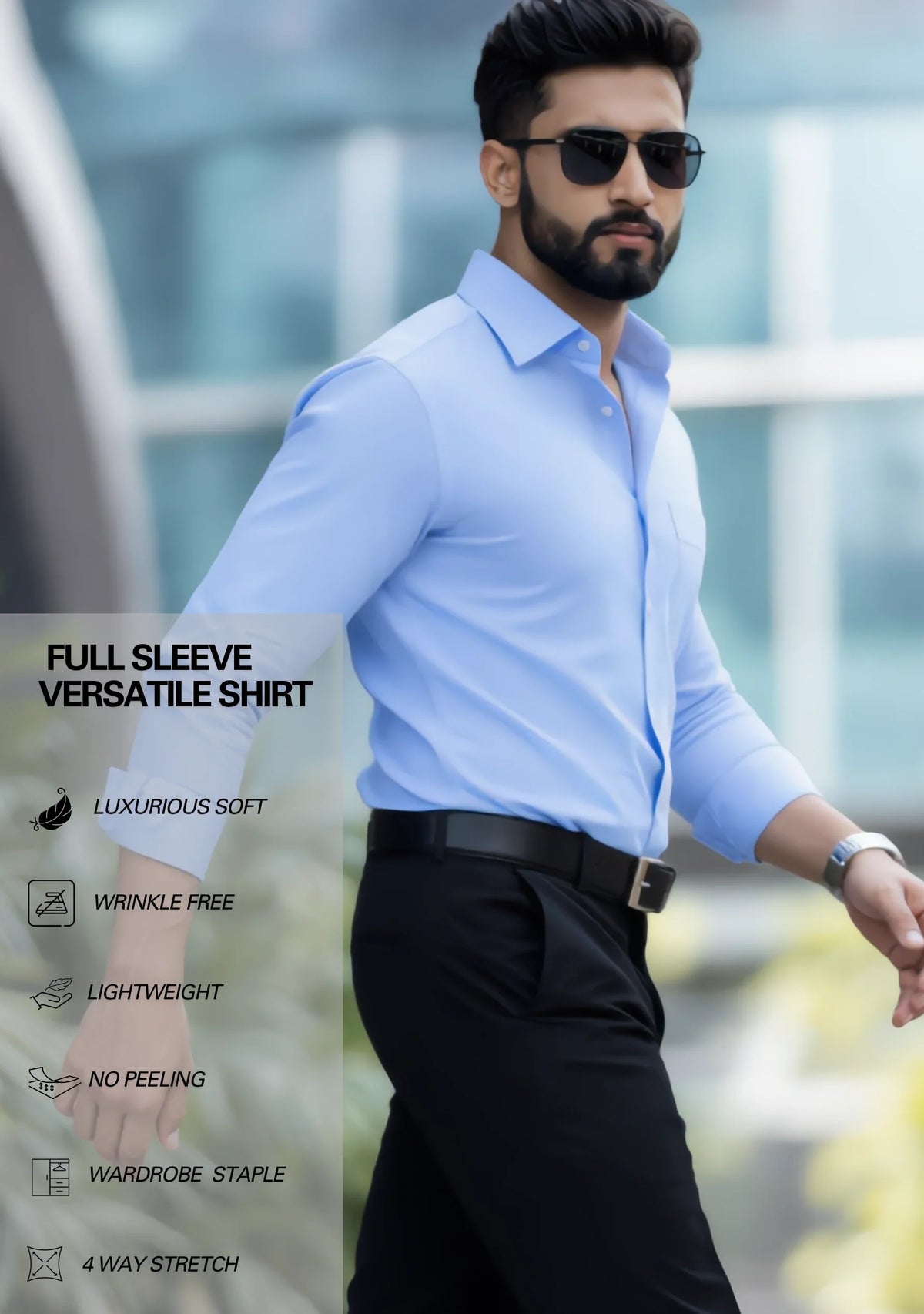 Premium Combo - Sky Blue Shirt + Black Pant - Set Of 2