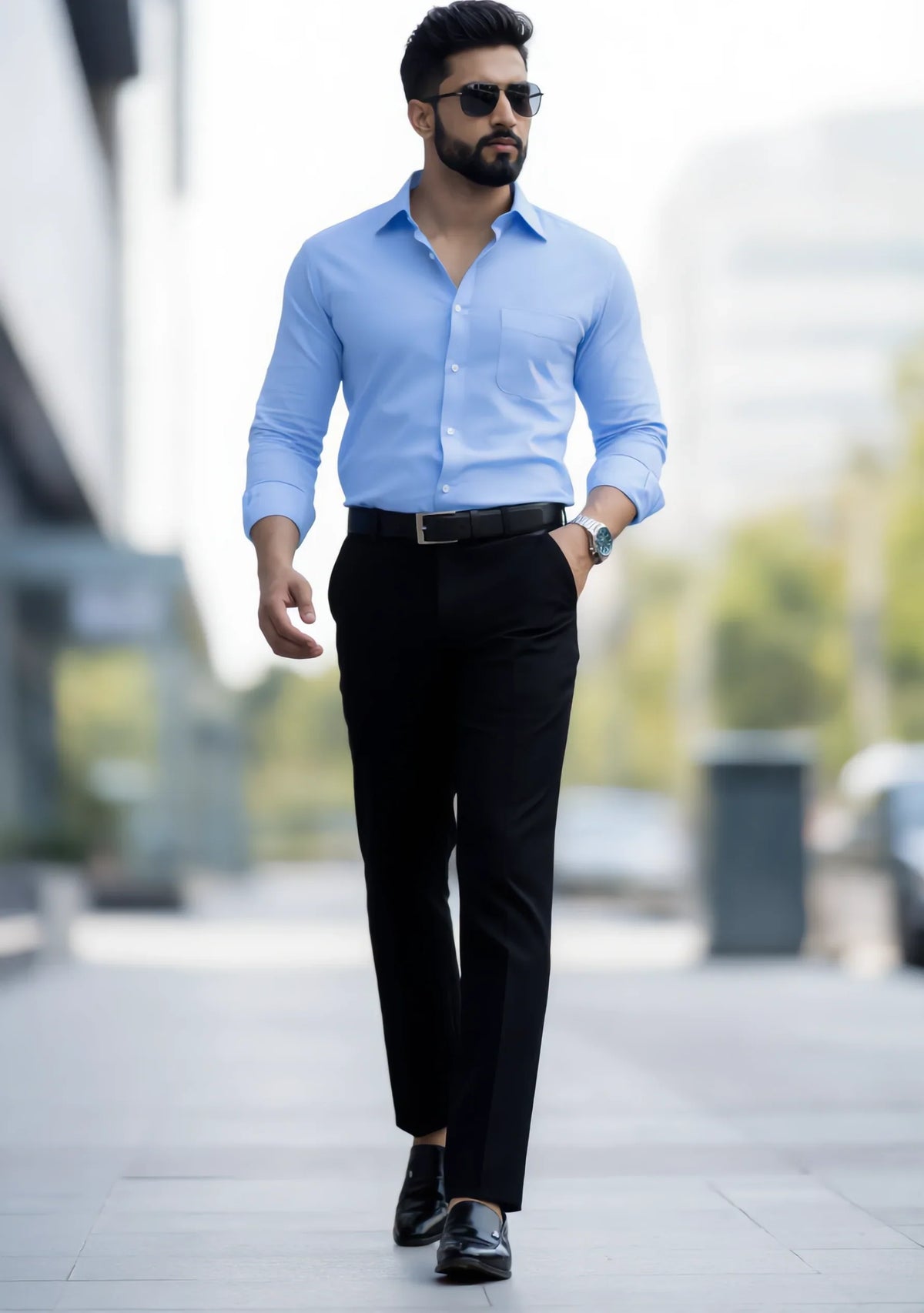 Premium Combo - Sky Blue Shirt + Black Pant - Set Of 2
