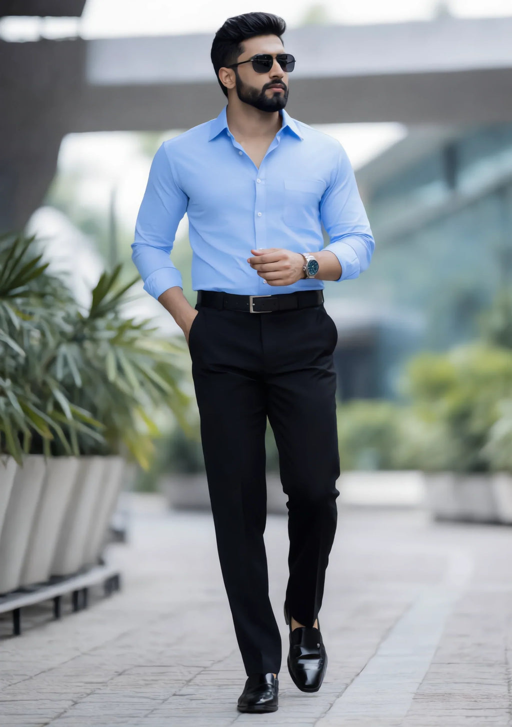 Premium Combo - Sky Blue Shirt + Black Pant - Set Of 2