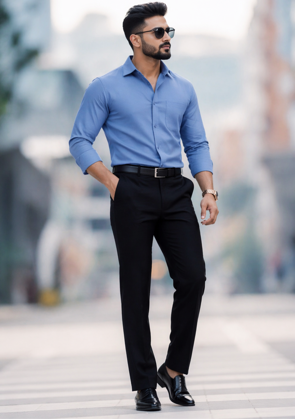 Premium Combo - Steel Blue Shirt + Black Pant - Set Of 2