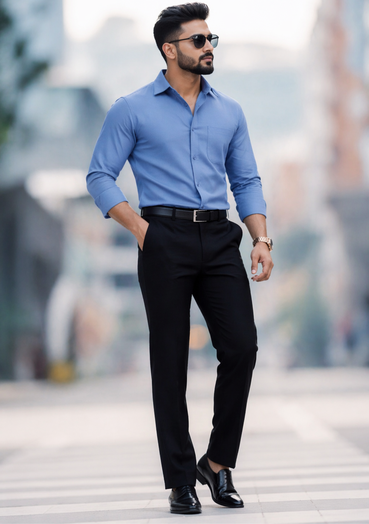 Premium Combo - Steel Blue Shirt + Black Pant - Set Of 2