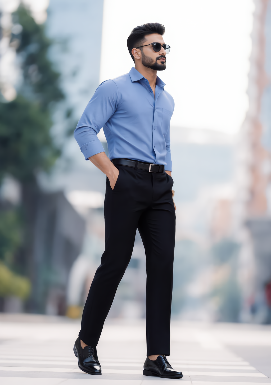 Premium Combo - Steel Blue Shirt + Black Pant - Set Of 2