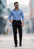 Premium Combo - Steel Blue Shirt + Black Pant - Set Of 2
