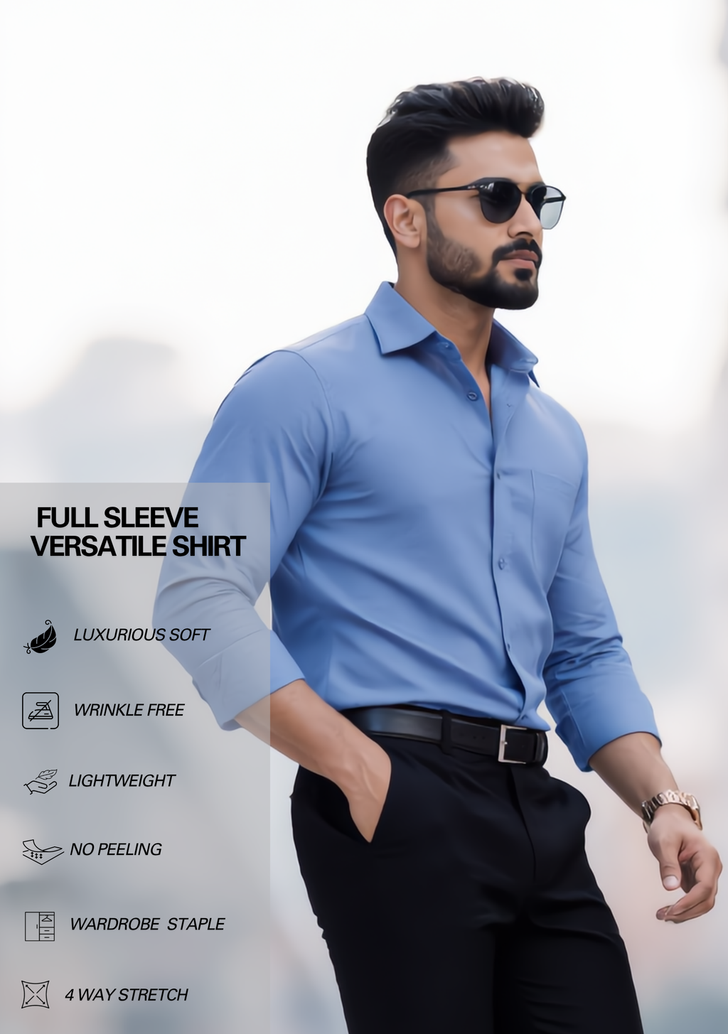 Premium Combo - Steel Blue Shirt + Black Pant - Set Of 2