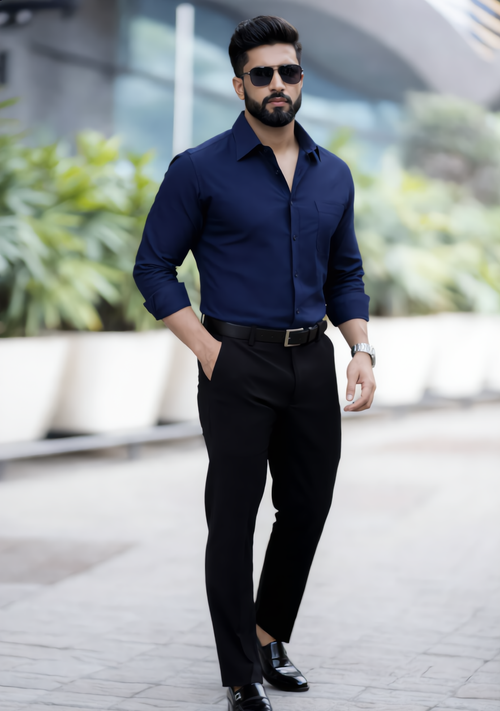 Premium Combo - Blue Shirt + Black Pant - Set Of 2