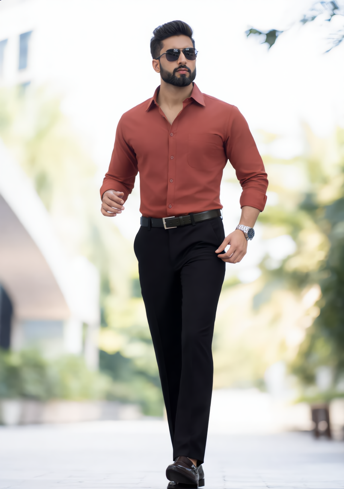 Premium Combo - Rust Shirt + Black Pant - Set Of 2