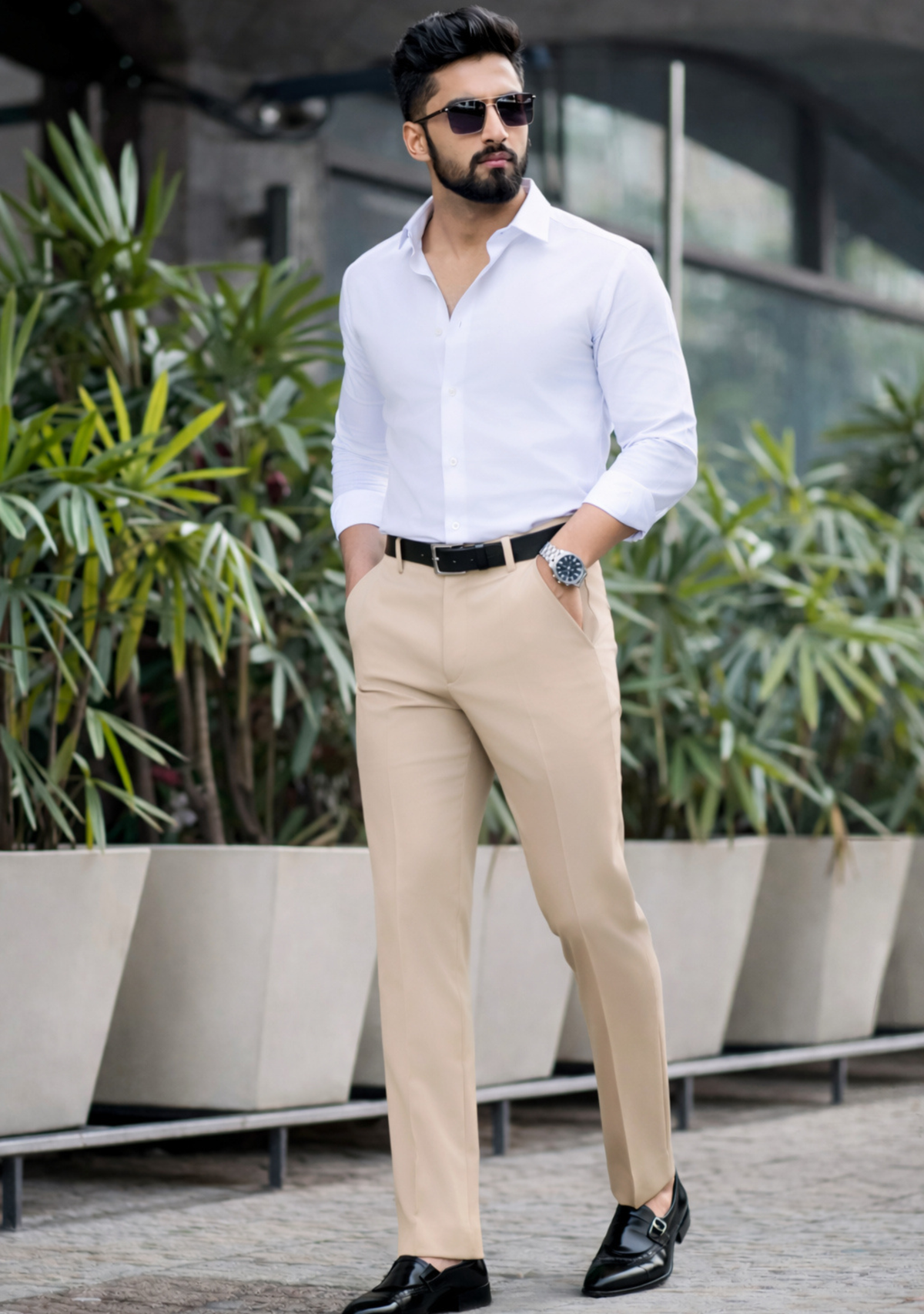 Premium Combo - White Shirt + Beige Pant - Set Of 2