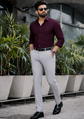 Premium Combo - Wine Shirt + Light Grey Pant - Set Of 2