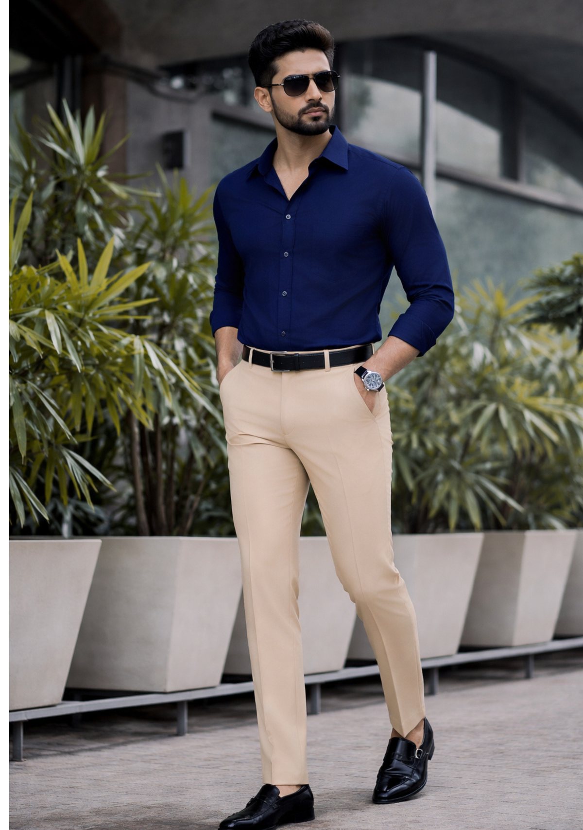 Premium Combo - Blue Shirt + Beige Pant - Set Of 2